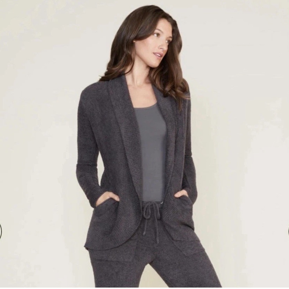 Barefoot Dreams CozyChic Lite Size M Cardigan Shawl Collar Duster Charcoal Gray
